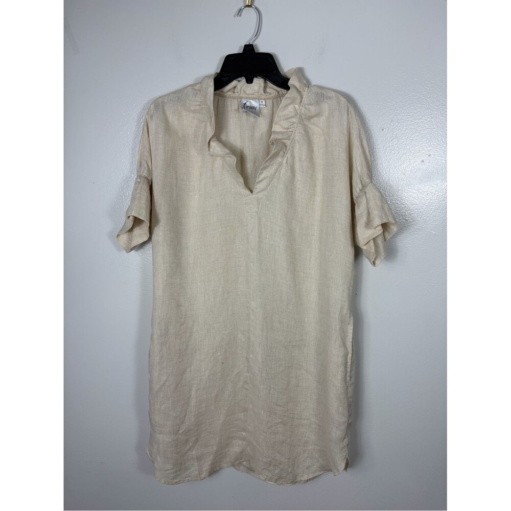 Finley Crosby Linen Ruffle Collar/ sleeve dress - oatmeal sz S